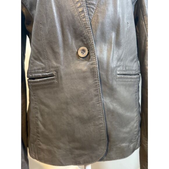 Bod & Christensen 100% Leather Blazer Jacket Grey Taupe M Soft Supple Designer - Picture 5 of 13
